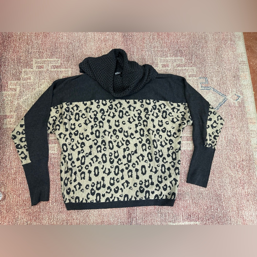 Buffalo David Bitton cowl neck animal print dolman long sleeve sweater med